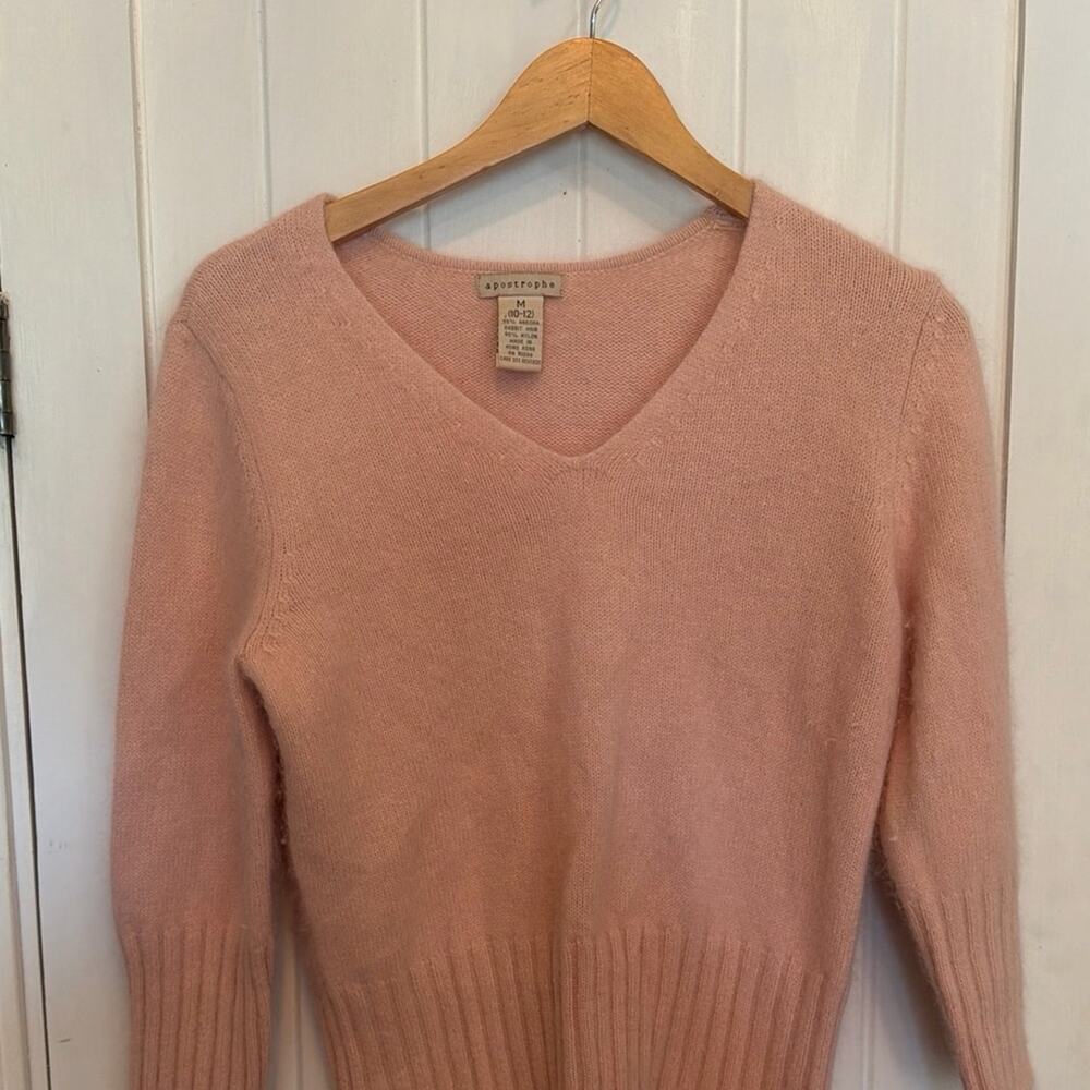 Apostrophe Light pink Angora Rabbit hair v-neck 3/4 sleeve sweater Size M 10/12
